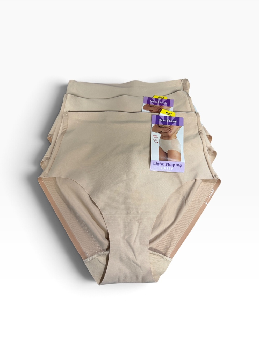 Naomi & Nicole Light Shaping Briefs 3 Pair Lot Nude Size Medium NWT Style 7534